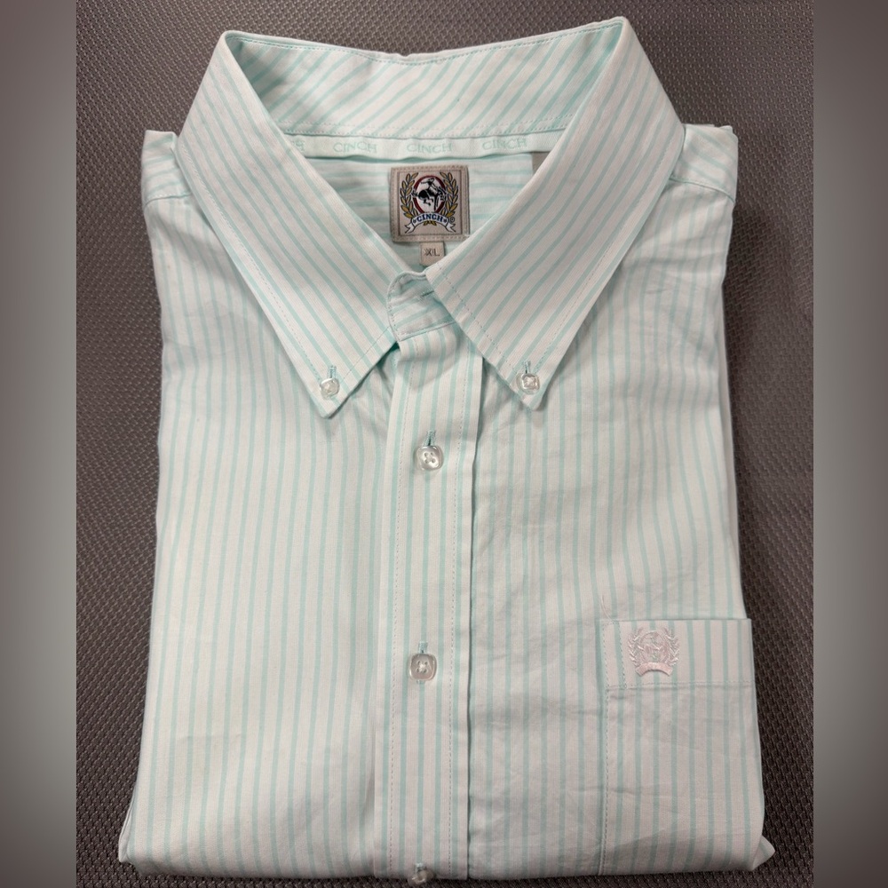 Cinch XL Mens Long Sleeve Button Down Shirt Green Stripe Western Rodeo Cowboy
